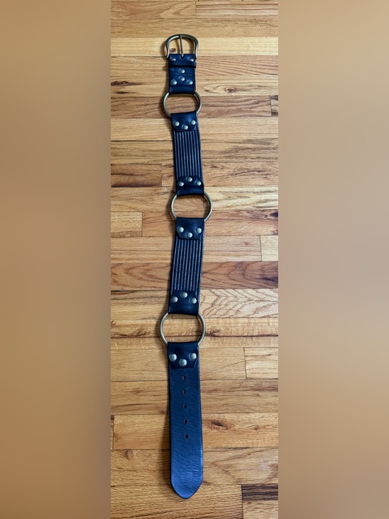 Genuine Leather Black Wide Belt Solid Brass Buckle Size S